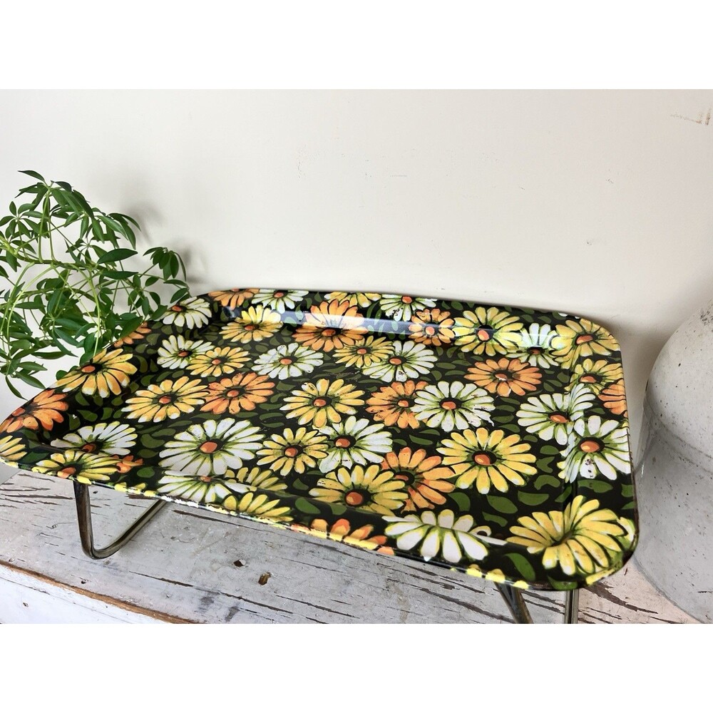 Vintage 1960’s Marsh Allen Daisy Serving TV/Lap Tray Rectangle 17x12 Metal Retro